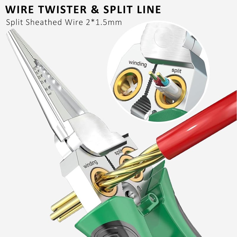 groword 8 in 1 Wire Stripper Twister with Electricity Measurement, Multi-Function Wire Stripping Pliers for Wire Stripping Crimping and Cutting，Applicable AWG18-10/6, 1.0, 1.5, 2.5, 2.0, 4.0 mm² wire - Image 4
